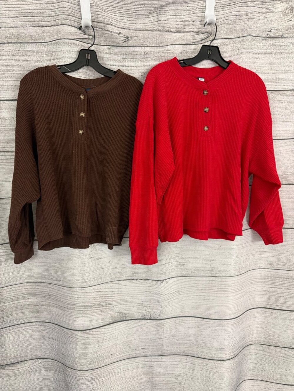 Old Navy Two Oversized Cozy Waffle Henley Top Size L
